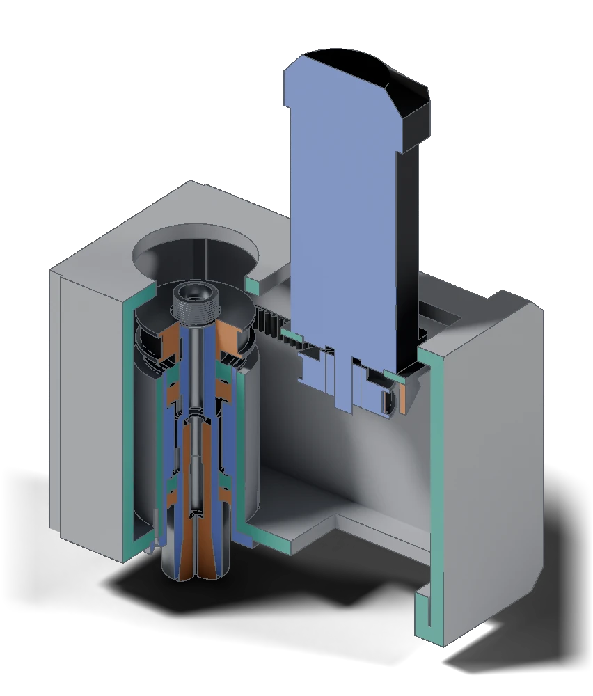 Quarter-cut render of a spindle head for a Syil X4 mill