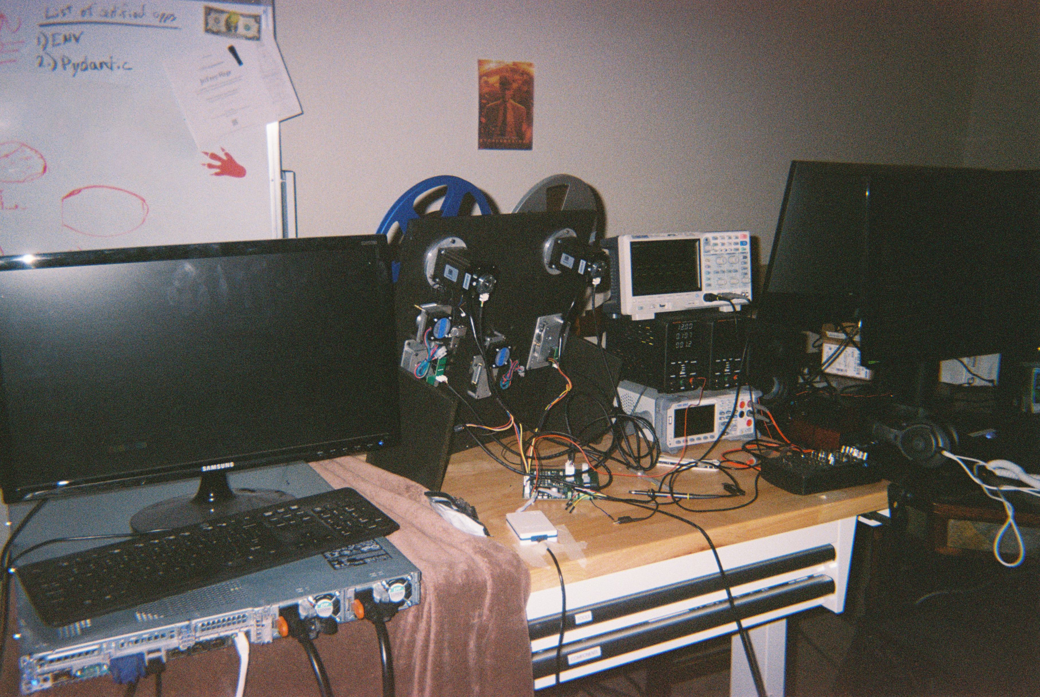 The first Springdale Robotics workbench, set up in the living room of Branson and Sam's college apartment.
